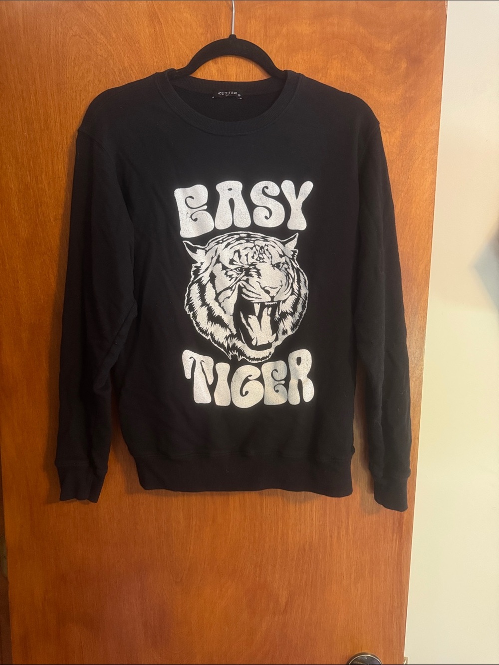 Black 'Easy Tiger' Graphic Crewneck Sweater